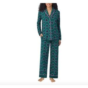 Room Service Womens Shawl Collar Pajama Set Women's S Green Pink Floral M0285